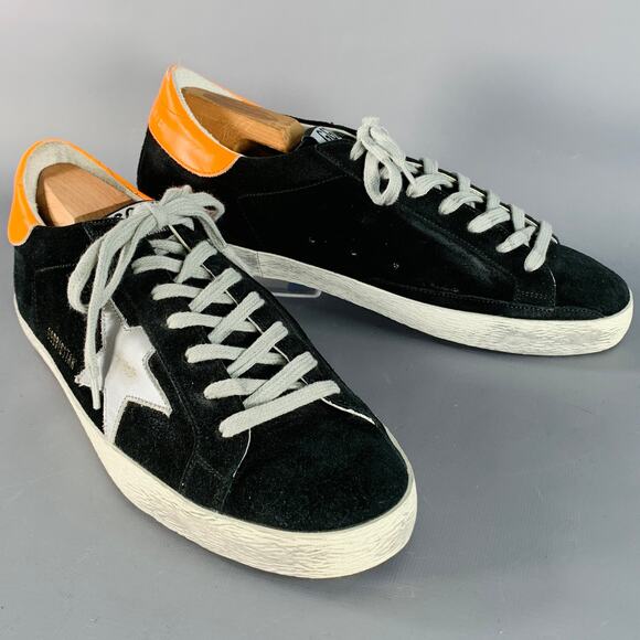 GOLDEN GOOSE SUPERSTAR Size 7 Black Orange Suede Low Top Skater Sneakers - Picture 1 of 8
